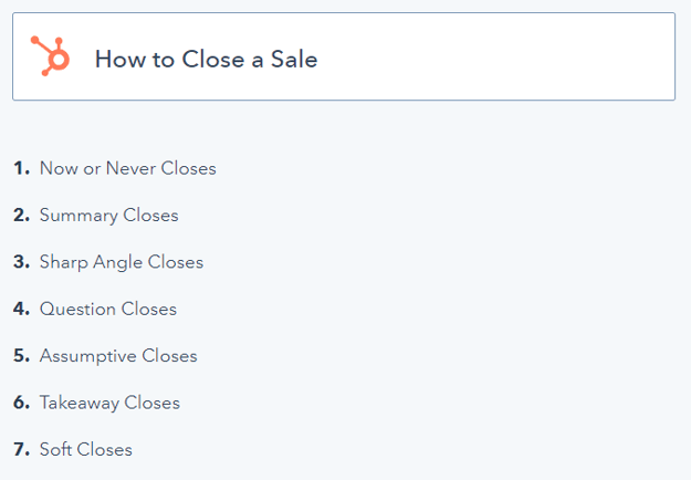 How to Close a sale index