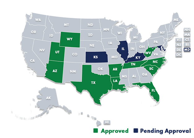 LA, SC, NC, and TN map